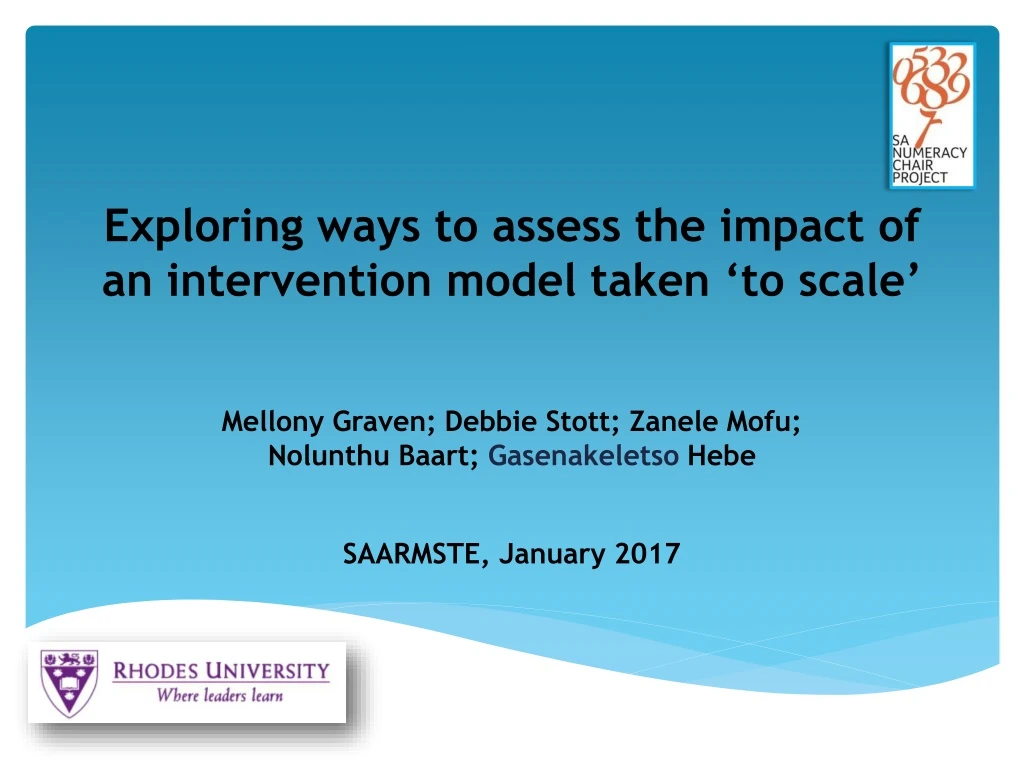 exploring ways to assess the impact of an intervention model taken to scale