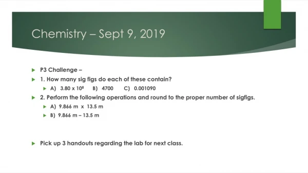 Chemistry – Sept 9, 2019
