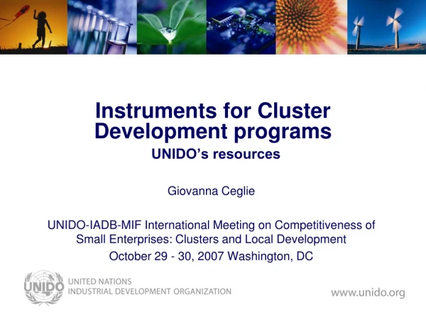 Instruments for Cluster Development programs UNIDO’s resources