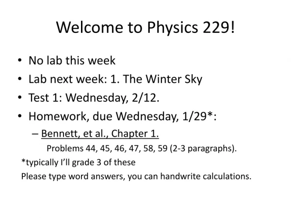 Welcome to Physics 229!