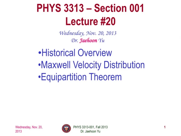 PHYS 3313 – Section 001 Lecture #20