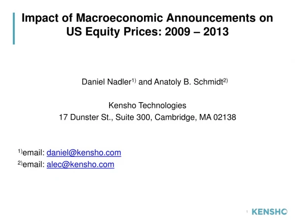 Impact of Macroeconomic Announcements on US Equity Prices: 2009 – 2013