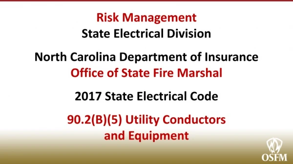 Risk Management State Electrical Division North Carolina Department of Insurance