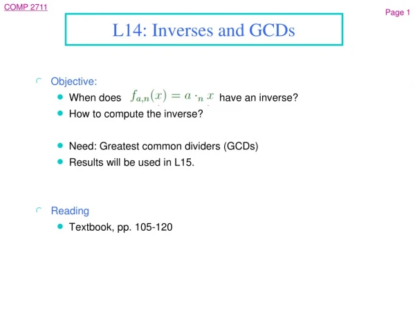 L14: Inverses and GCDs