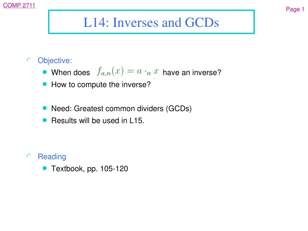 l14 inverses and gcds