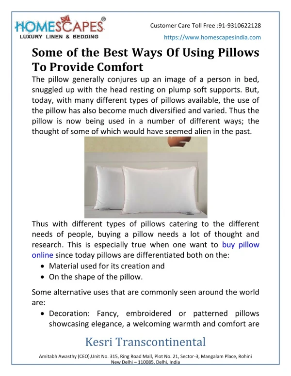 Some of the Best Ways of Using Pillows to Provide Comfort