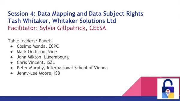 Session 4: Data Mapping and Data Subject Rights Tash Whitaker, Whitaker Solutions Ltd