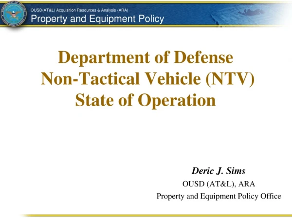 Department of Defense Non-Tactical Vehicle (NTV) State of Operation