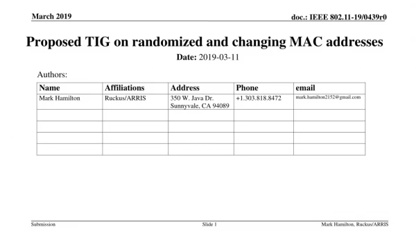 Proposed TIG on randomized and changing MAC addresses