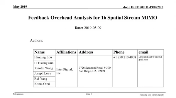 Feedback Overhead Analysis for 16 Spatial Stream MIMO