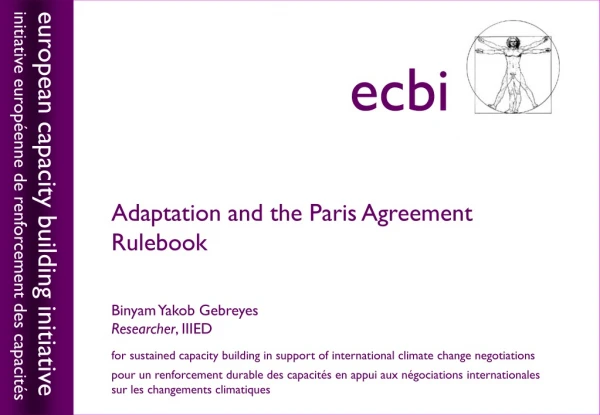 Adaptation and the Paris Agreement Rulebook Binyam Yakob Gebreyes Researcher , IIIED