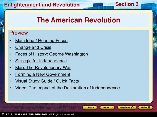 Preview Main Idea / Reading Focus Change and Crisis Faces of History: George Washington