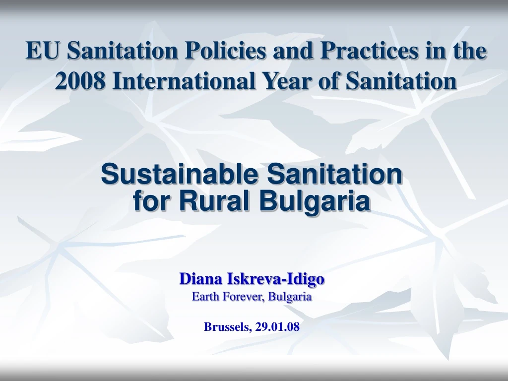 eu sanitation policies and practices in the 2008 international year of sanitation