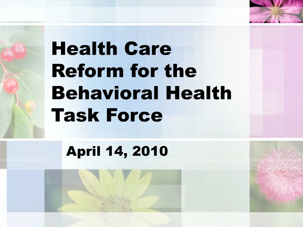 health care reform for the behavioral health task force