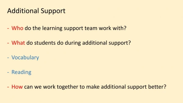 Additional Support Who do the learning support team work with?