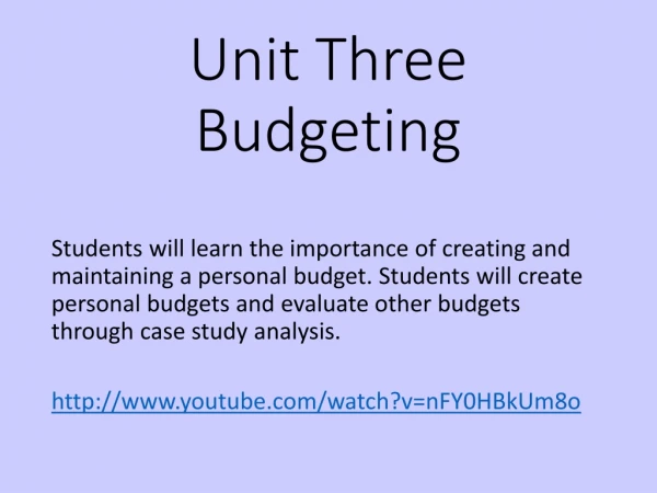 Unit Three Budgeting