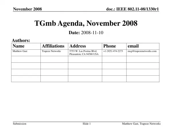 TGmb Agenda, November 2008