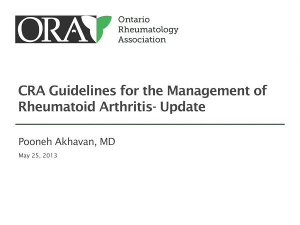 CRA Guidelines for the Management of Rheumatoid Arthritis- Update