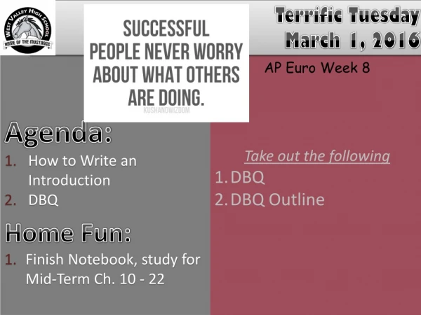 Agenda: How to Write an Introduction DBQ Home Fun: