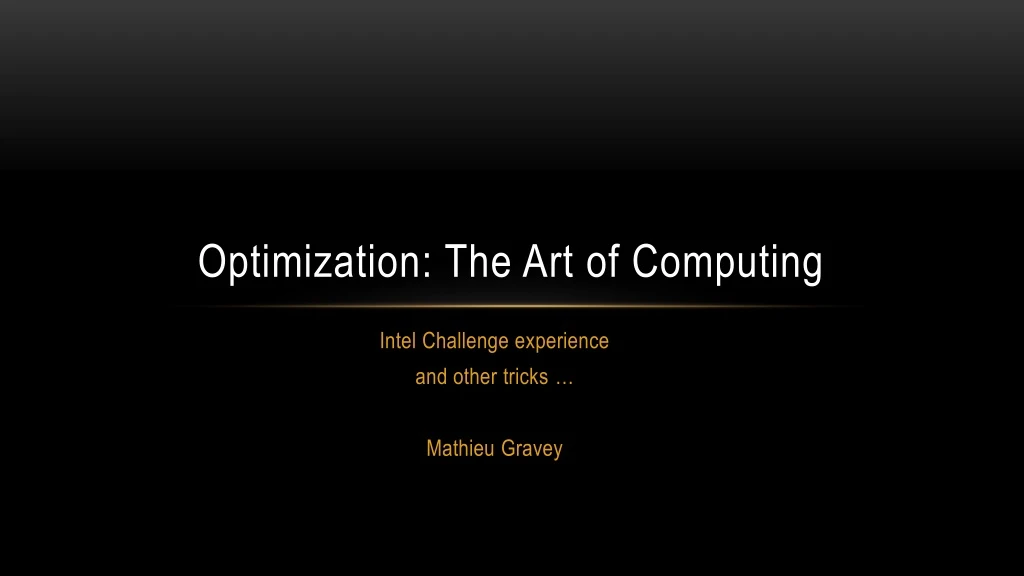 optimization the art of computing