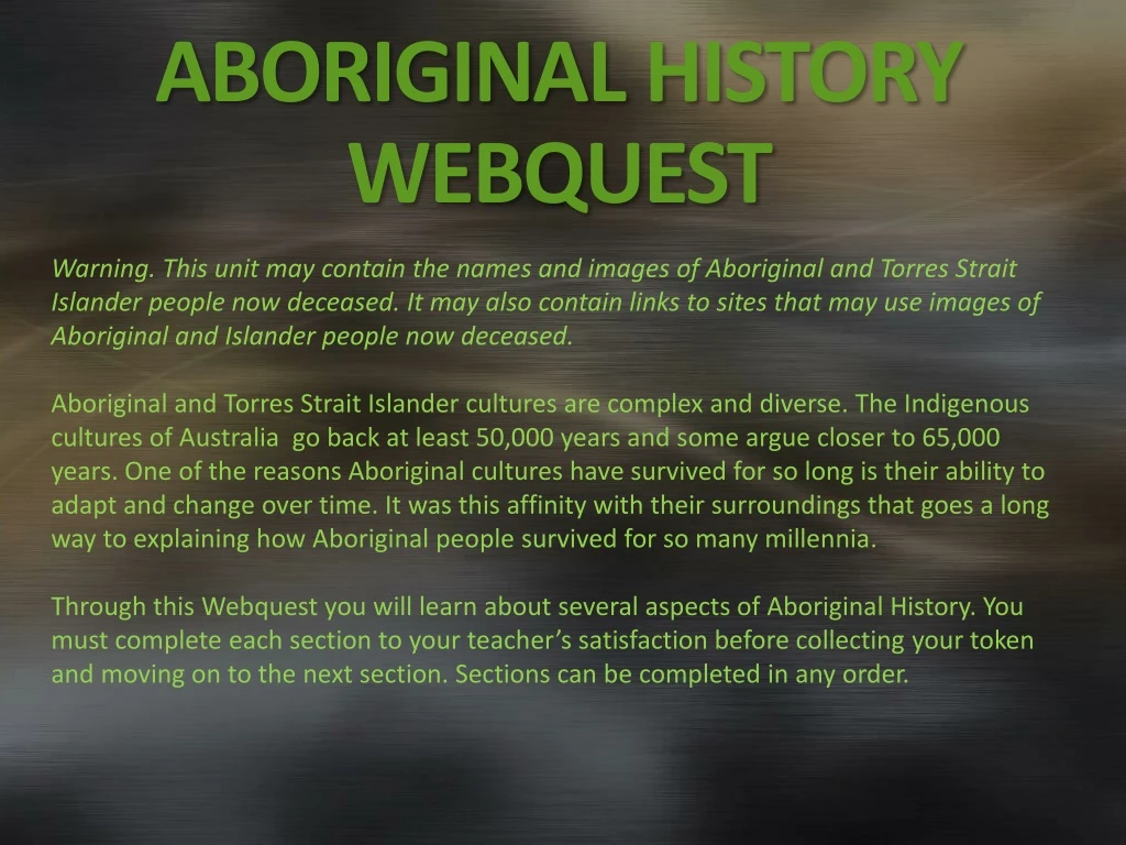 aboriginal history webquest