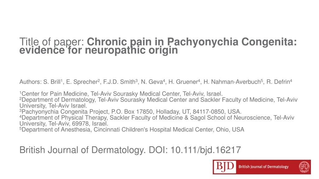 title of paper chronic pain in pachyonychia congenita evidence for neuropathic origin
