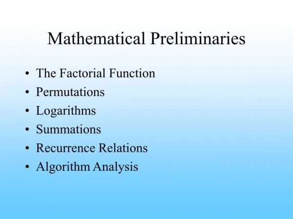 Mathematical Preliminaries