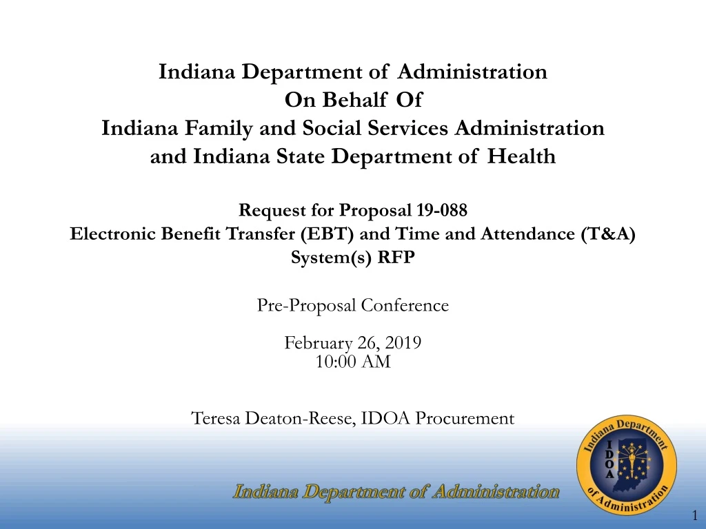 indiana department of administration on behalf