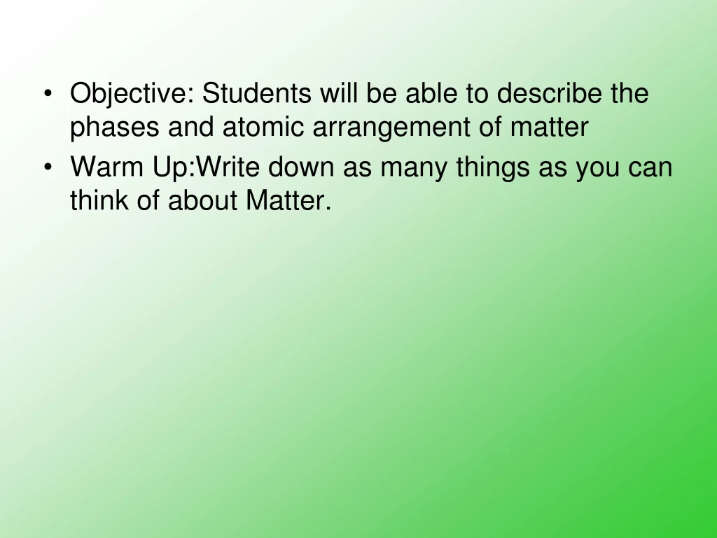 objective students will be able to describe