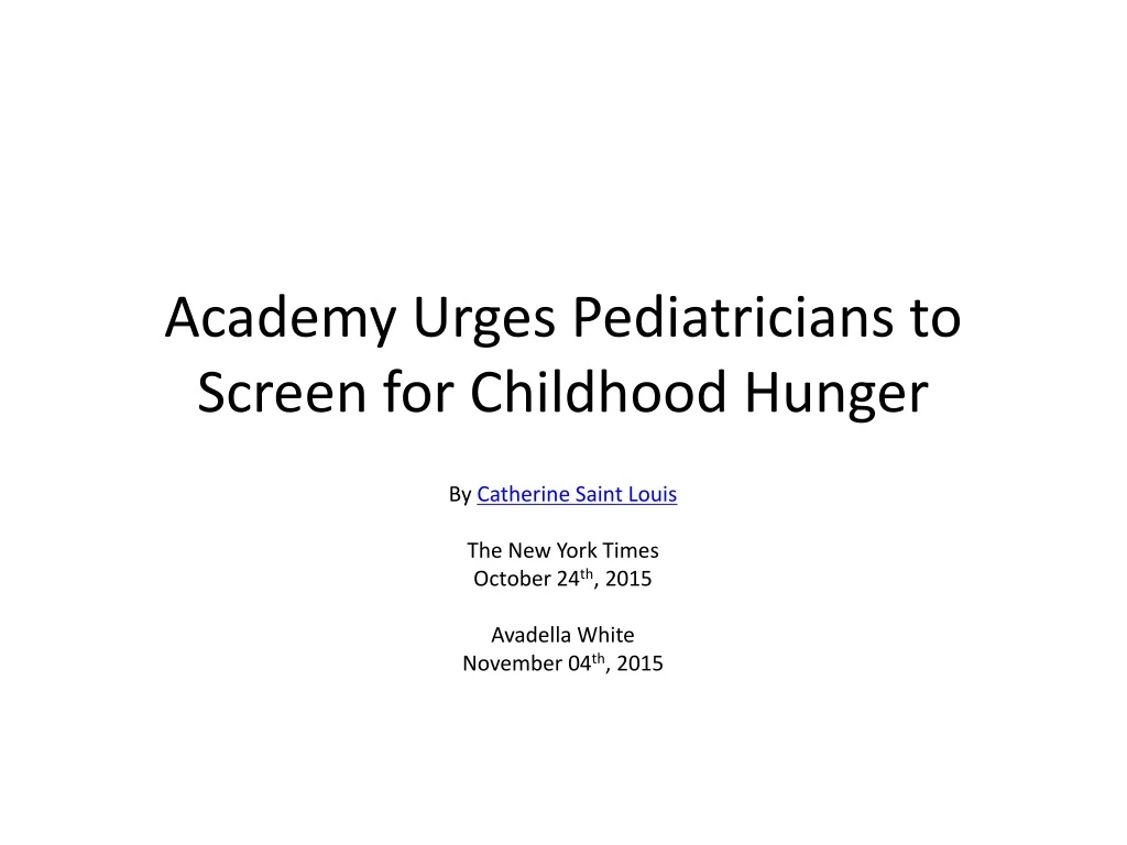 academy urges pediatricians to screen for childhood hunger