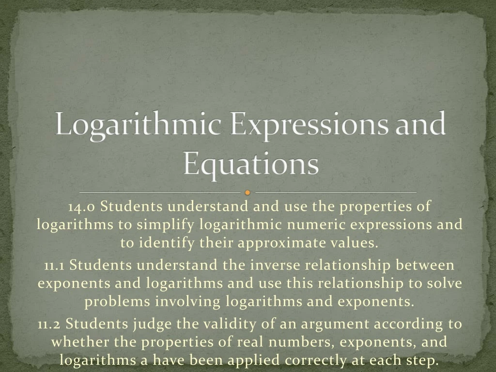 logarithmic expressions and equations