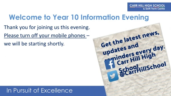Welcome to Year 10 Information Evening