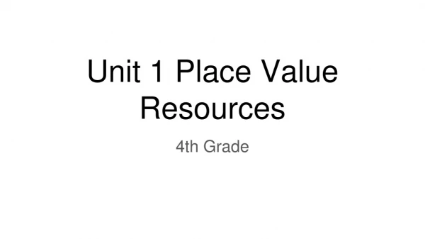 Unit 1 Place Value Resources