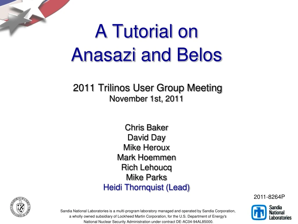 a tutorial on anasazi and belos 2011 trilinos