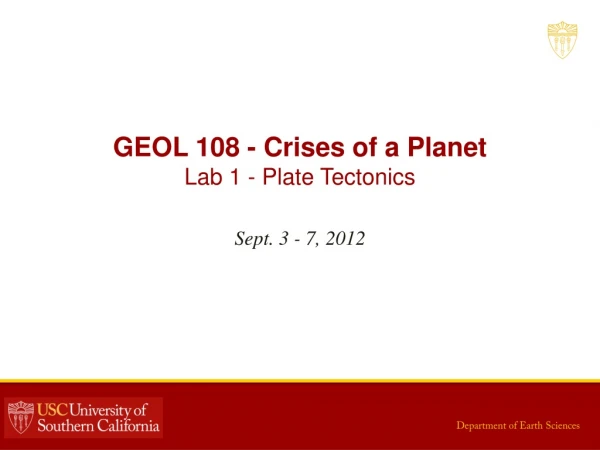 GEOL 108 - Crises of a Planet Lab 1 - Plate Tectonics