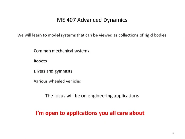 ME 407 Advanced Dynamics