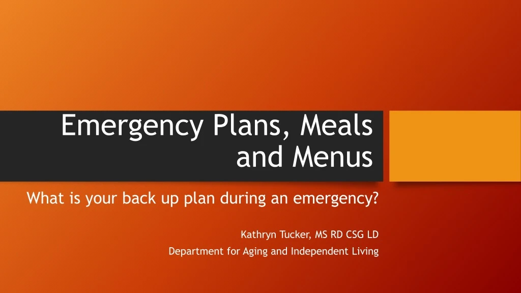 emergency plans meals and menus