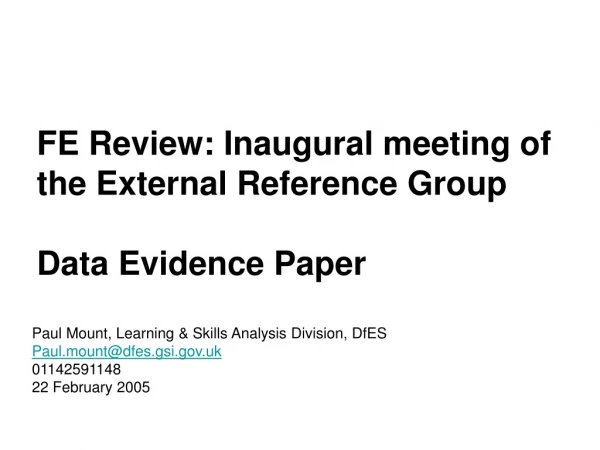 FE Review: Inaugural meeting of the External Reference Group Data Evidence Paper