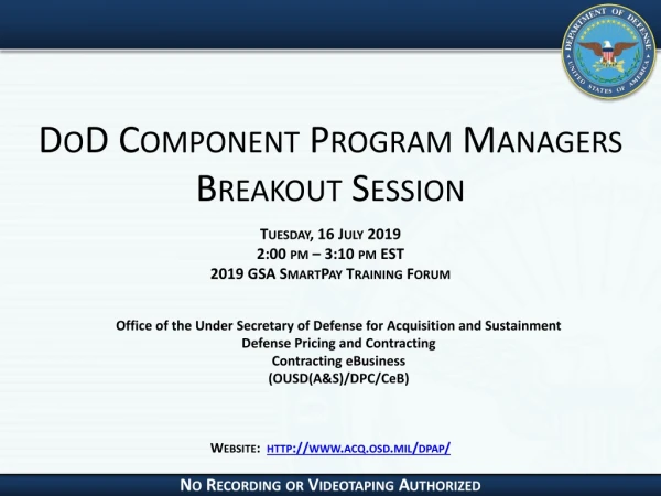 DoD Component Program Managers Breakout Session
