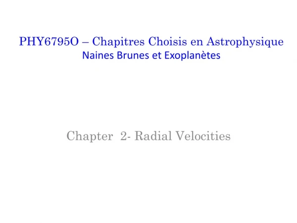 Chapter 2- Radial Velocities