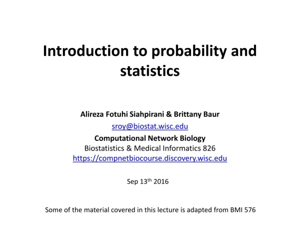 Introduction to probability and statistics