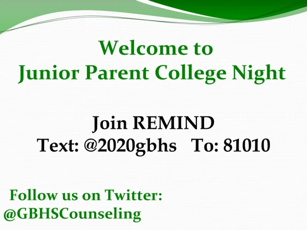 Welcome to Junior Parent College Night