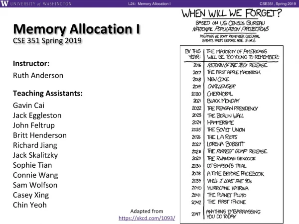 Memory Allocation I CSE 351 Spring 2019