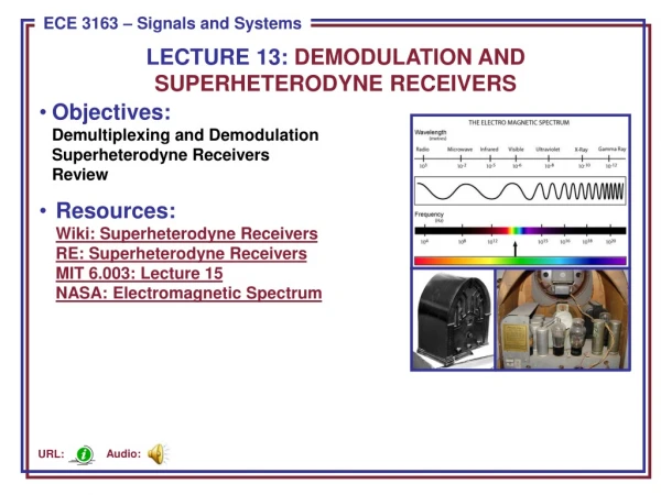 Objectives: Demultiplexing and Demodulation Superheterodyne Receivers Review