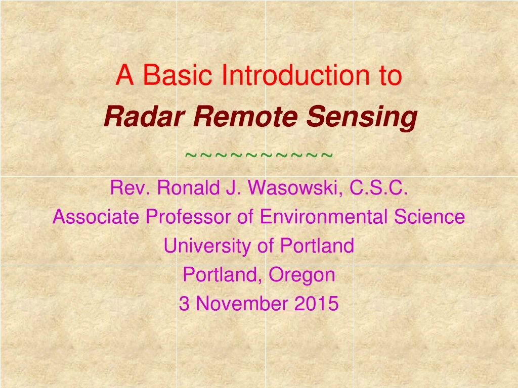 a basic introduction to radar remote sensing