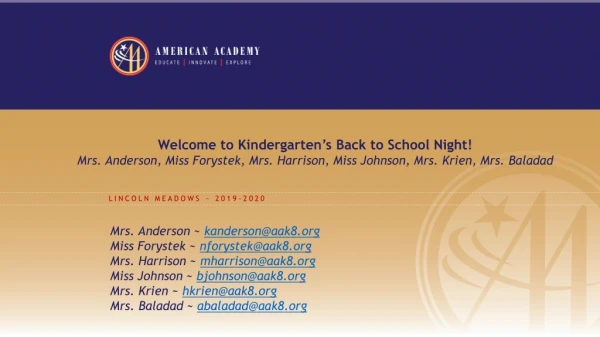 Welcome to Kindergarten’s Back to School Night!
