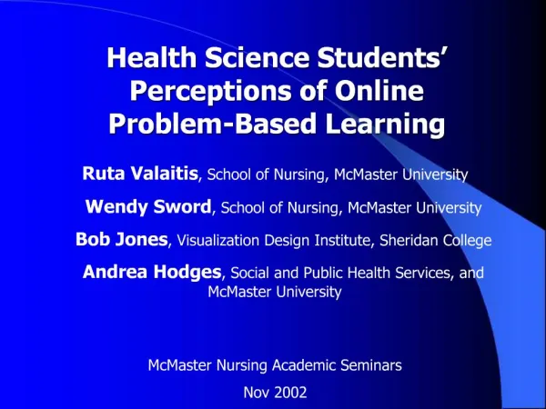 Health Science Students Perceptions of Online Problem-Based Learning