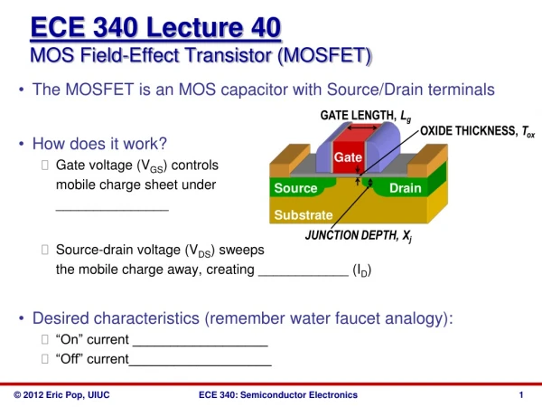ECE 340 Lecture 40 MOS Field-Effect Transistor (MOSFET)