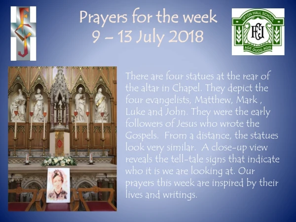 Prayers for the week 9 – 13 July 2018