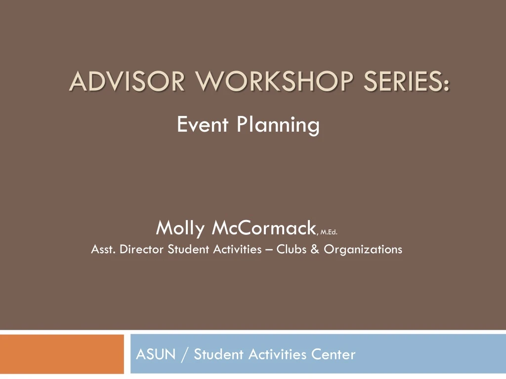 advisor workshop series